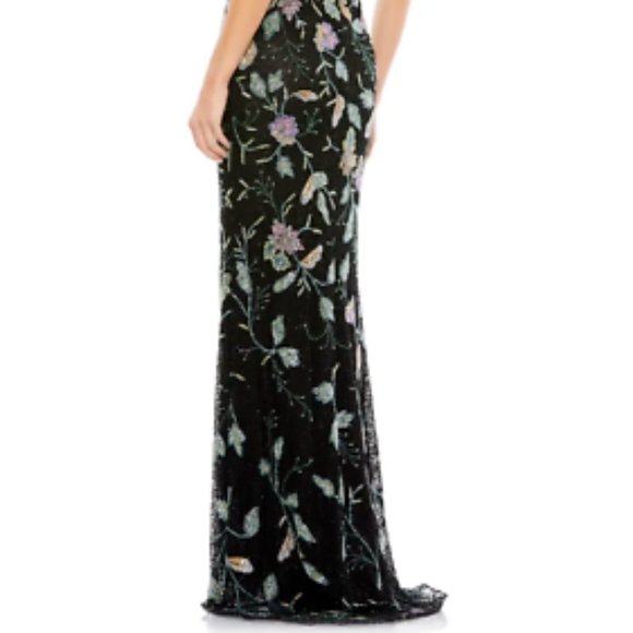 MAC DUGGAL FLORAL BAEDED TULLE COLUMN GOWN BLACK MULti GOWN sz 14 - Picture 6 of 6